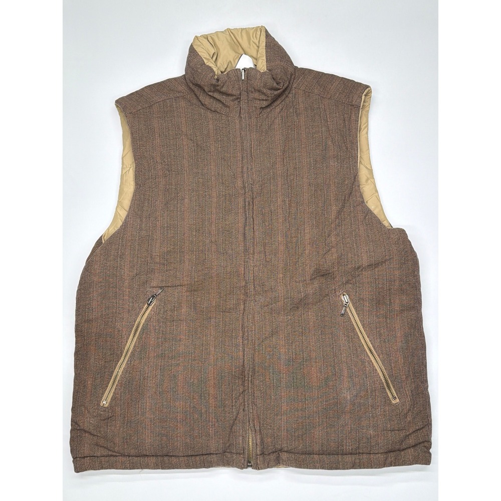 Eddie Bauer Mens Reversible Puffer Vest Size M Brown Tan Quilted Full Zip - Picture 1 of 10
